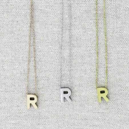 SOLID STEEL LETTER R PENDANT SHORT NECKLACE