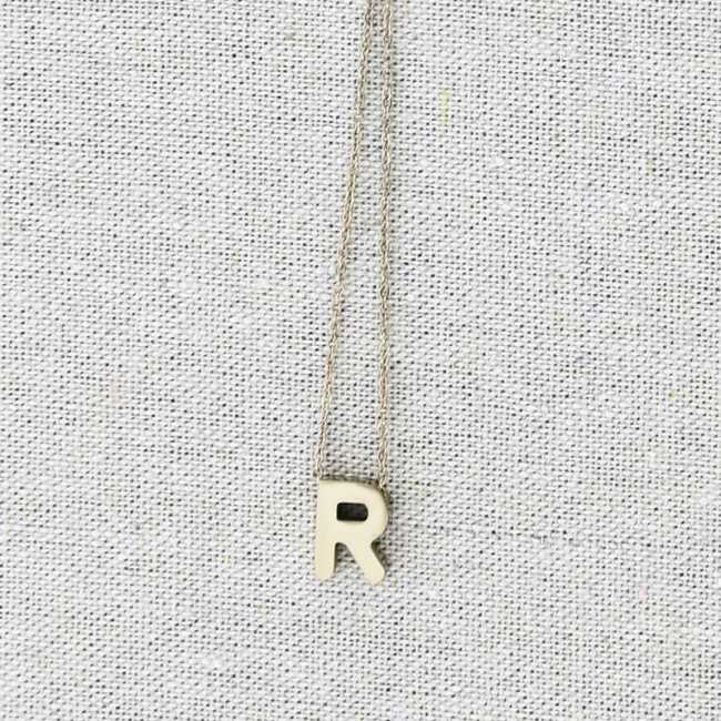 SOLID STEEL LETTER R PENDANT SHORT NECKLACE