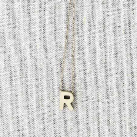 SOLID STEEL LETTER R PENDANT SHORT NECKLACE
