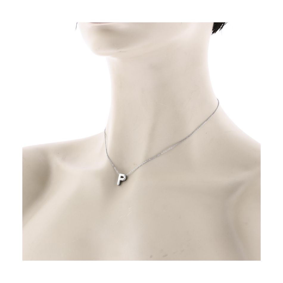 SOLID STEEL PENDANT LETTER P SHORT NECKLACE