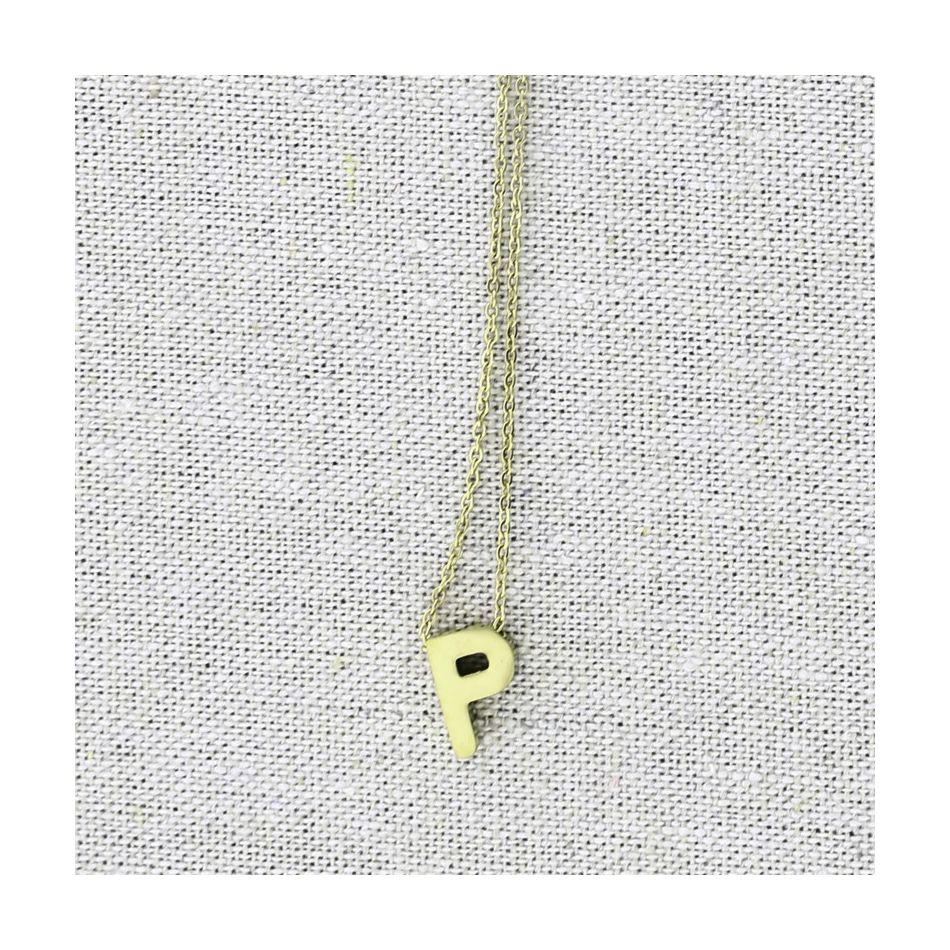 SOLID STEEL PENDANT LETTER P SHORT NECKLACE