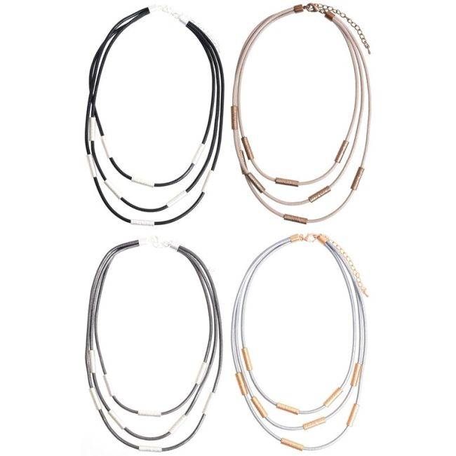 LEATHER SHORT NECKLACE WITH METAL BEADS