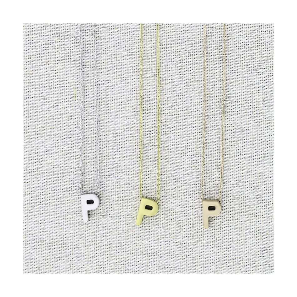 SOLID STEEL PENDANT LETTER P SHORT NECKLACE