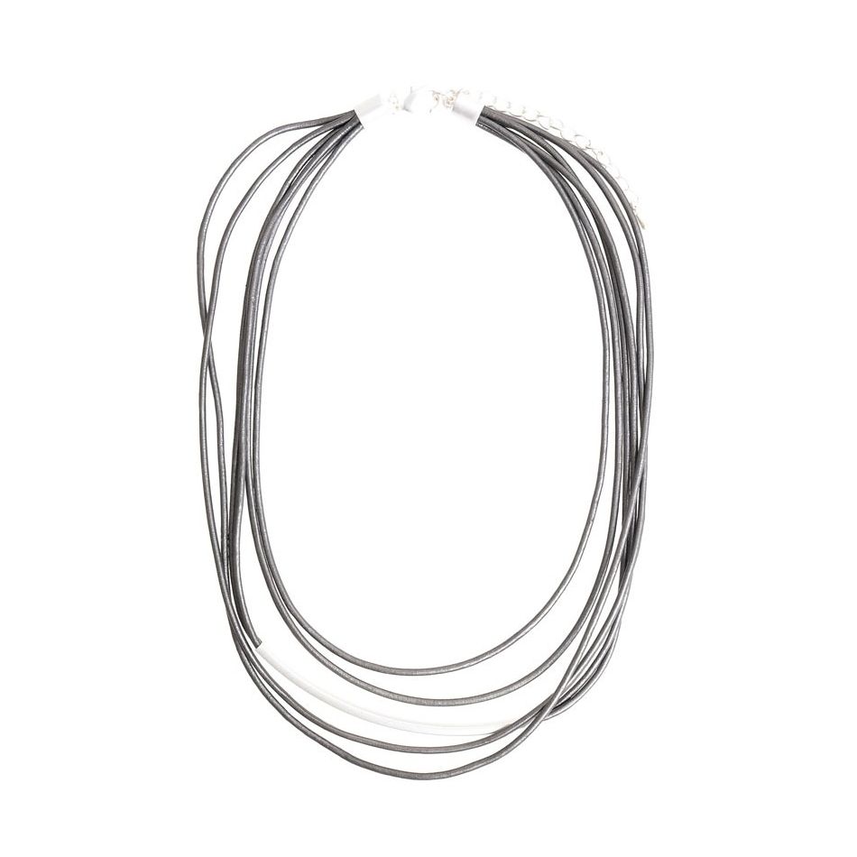 LEATHER SHORT NECKLACE WITH METAL BEADS