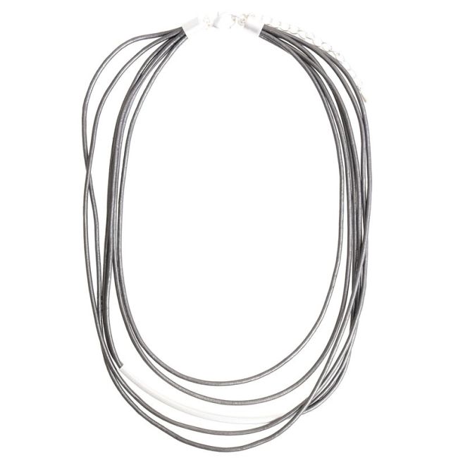 LEATHER SHORT NECKLACE WITH METAL BEADS