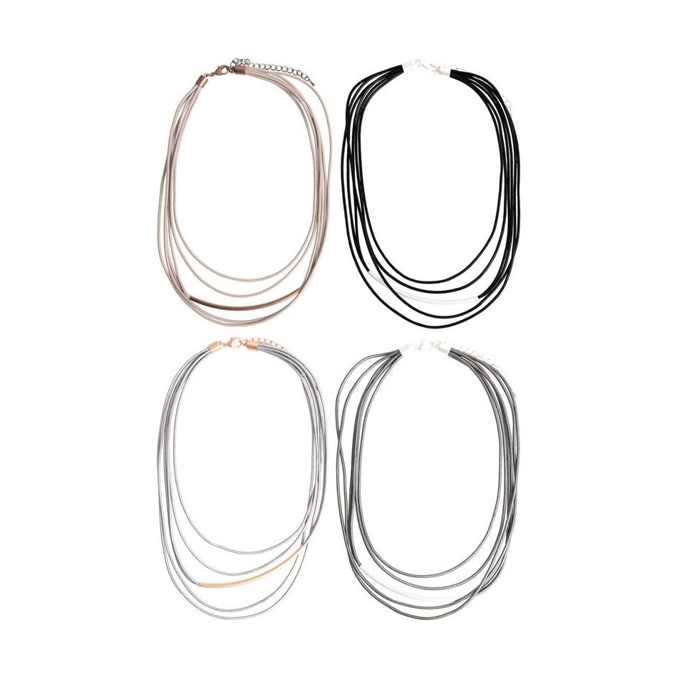 LEATHER SHORT NECKLACE WITH METAL BEADS