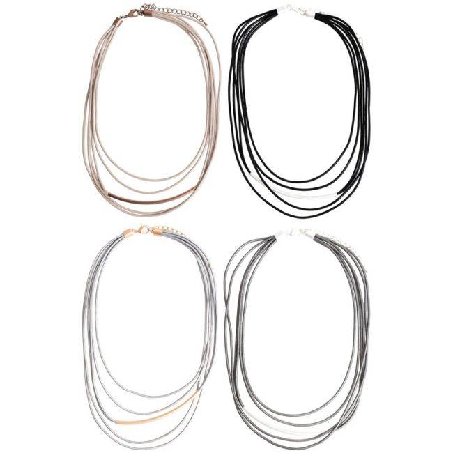 LEATHER SHORT NECKLACE WITH METAL BEADS