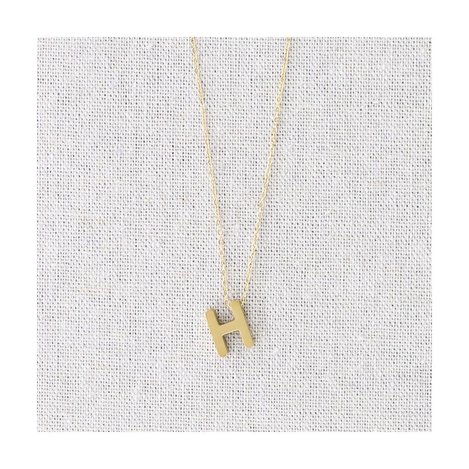 SOLID STEEL LETTER H PENDANT SHORT NECKLACE