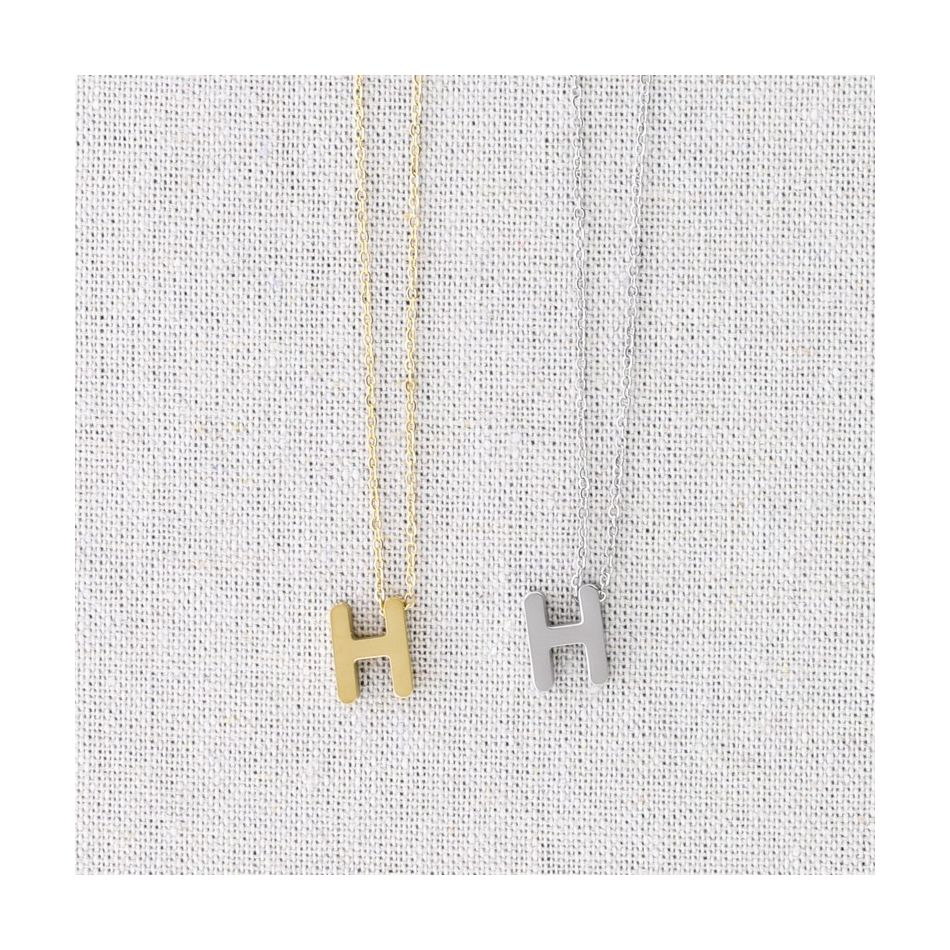 SOLID STEEL LETTER H PENDANT SHORT NECKLACE