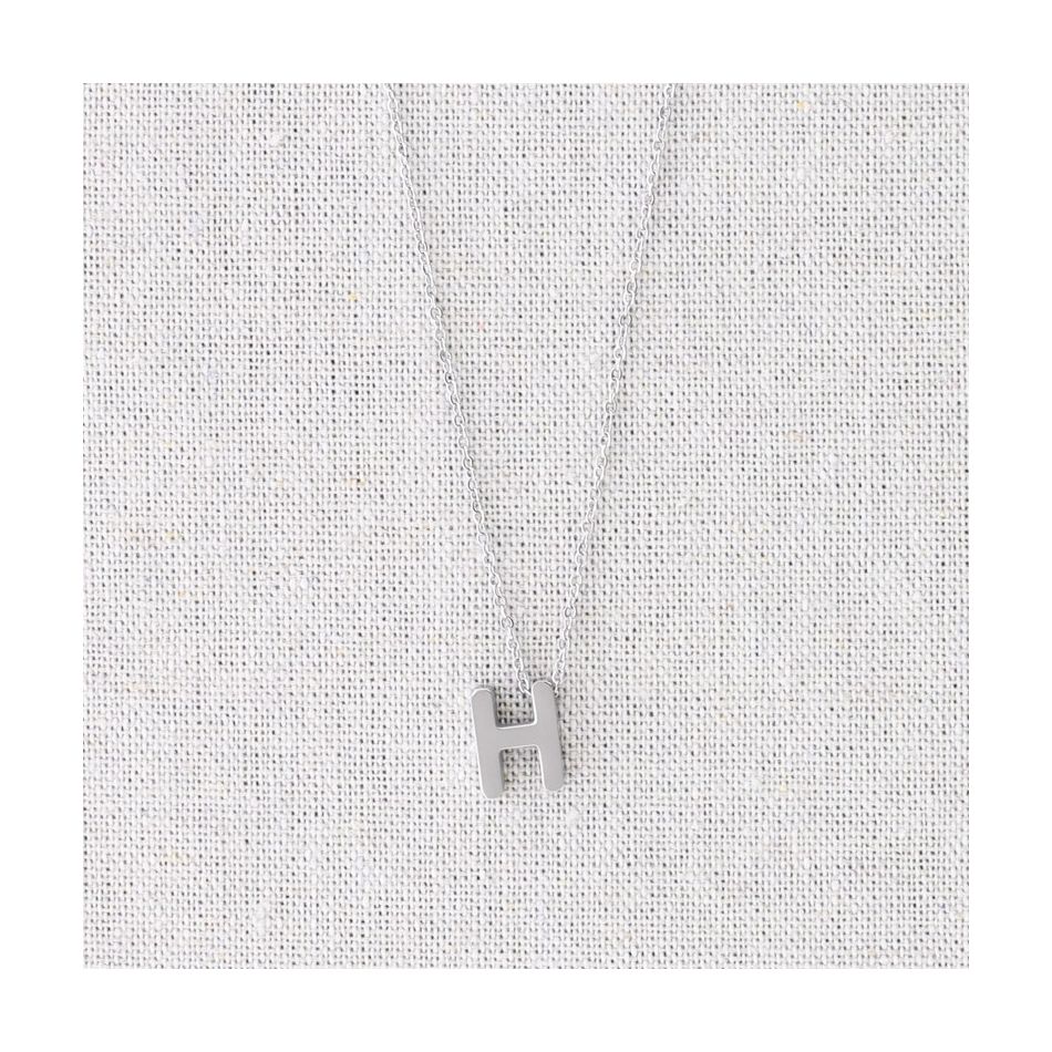 SOLID STEEL LETTER H PENDANT SHORT NECKLACE