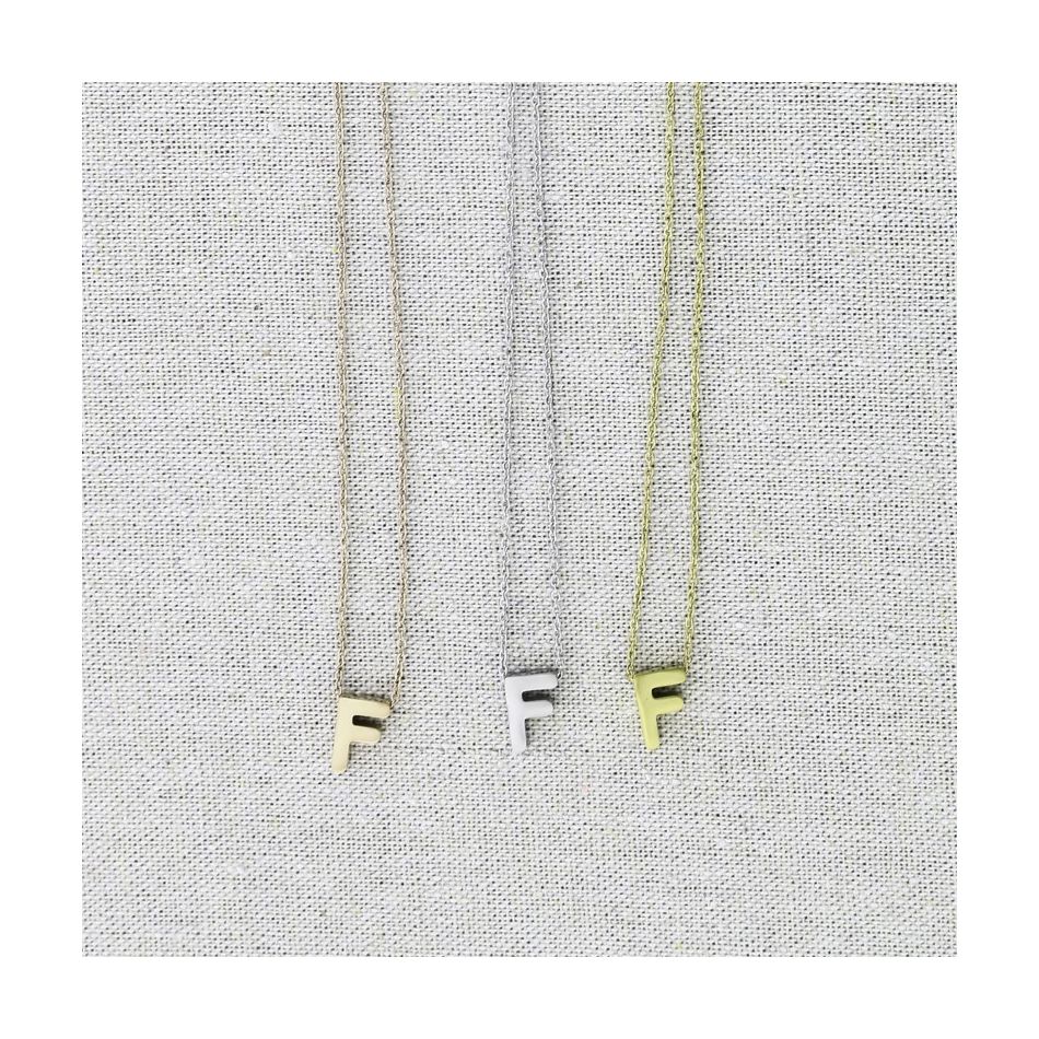 SOLID STEEL LETTER F PENDANT SHORT NECKLACE