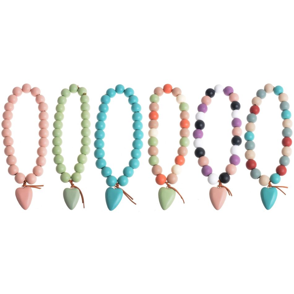 HEART PENDANT WOODEN BEADS SHORT NECKLACE
