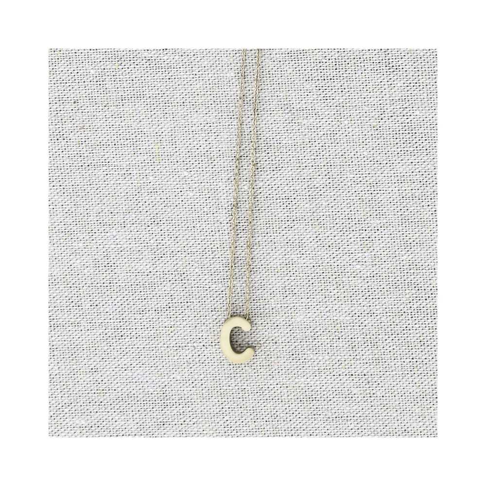 SOLID STEEL LETTER C PENDANT SHORT NECKLACE