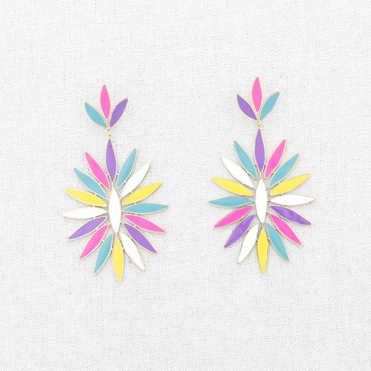 PENDIENTES ACERO COLGANTE FLOR ESMALTE