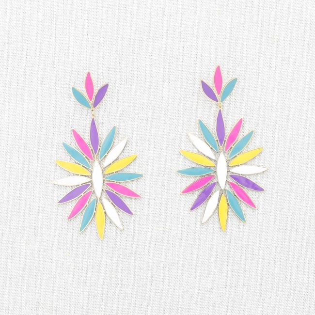 PENDIENTES ACERO COLGANTE FLOR ESMALTE