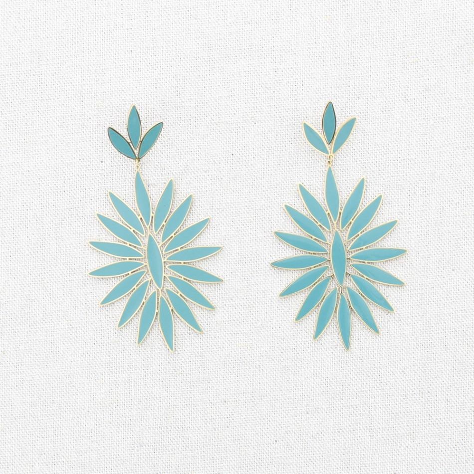 PENDIENTES ACERO COLGANTE FLOR ESMALTE