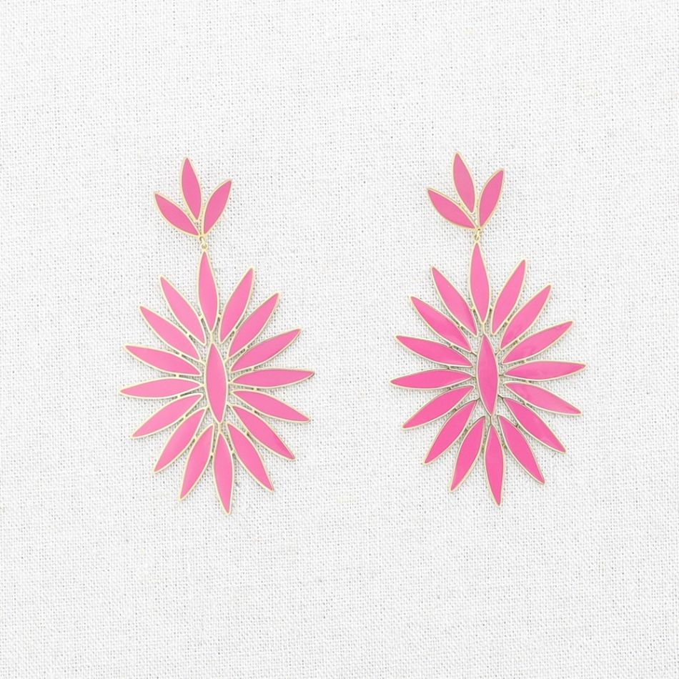 PENDIENTES ACERO COLGANTE FLOR ESMALTE
