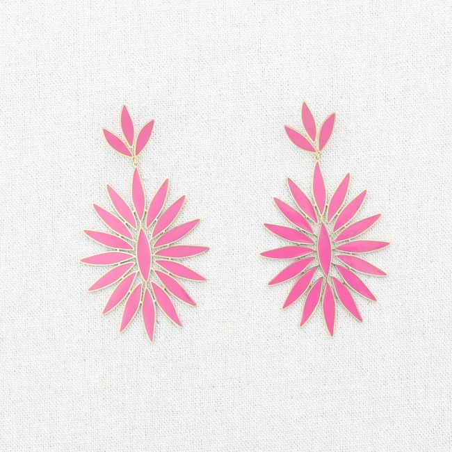 ENAMEL FLOWER PENDANT STEEL EARRINGS