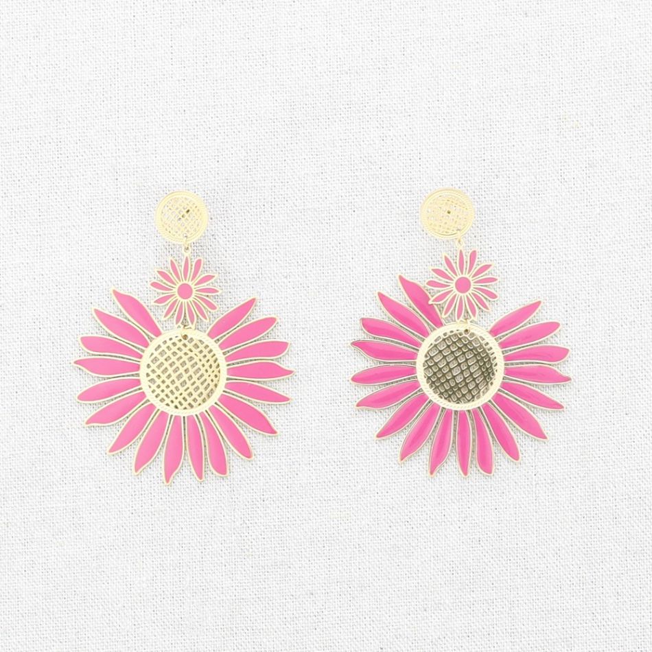 PENDIENTES ACERO DOBLE FLOR ESMALTE
