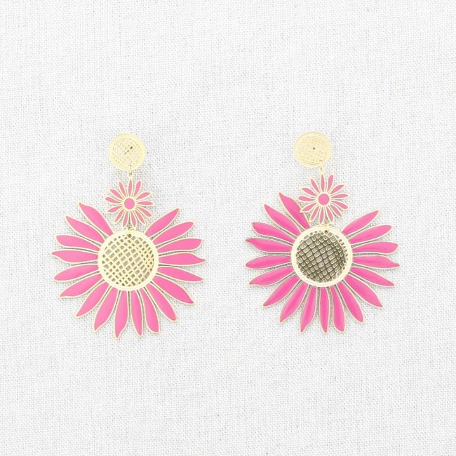 PENDIENTES ACERO DOBLE FLOR ESMALTE