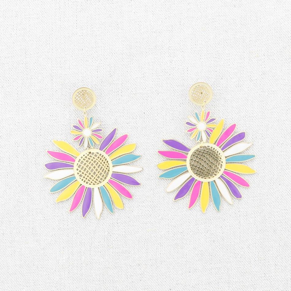 PENDIENTES ACERO DOBLE FLOR ESMALTE
