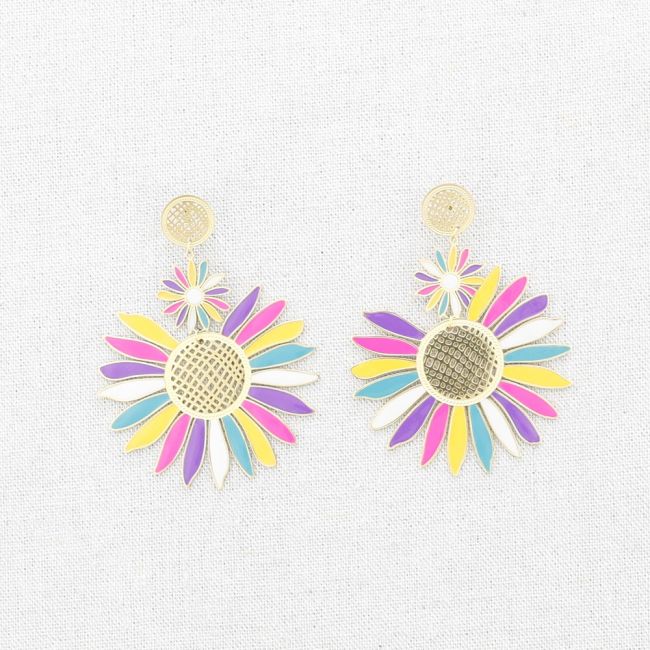 DOUBLE ENAMEL FLOWER STEEL EARRINGS