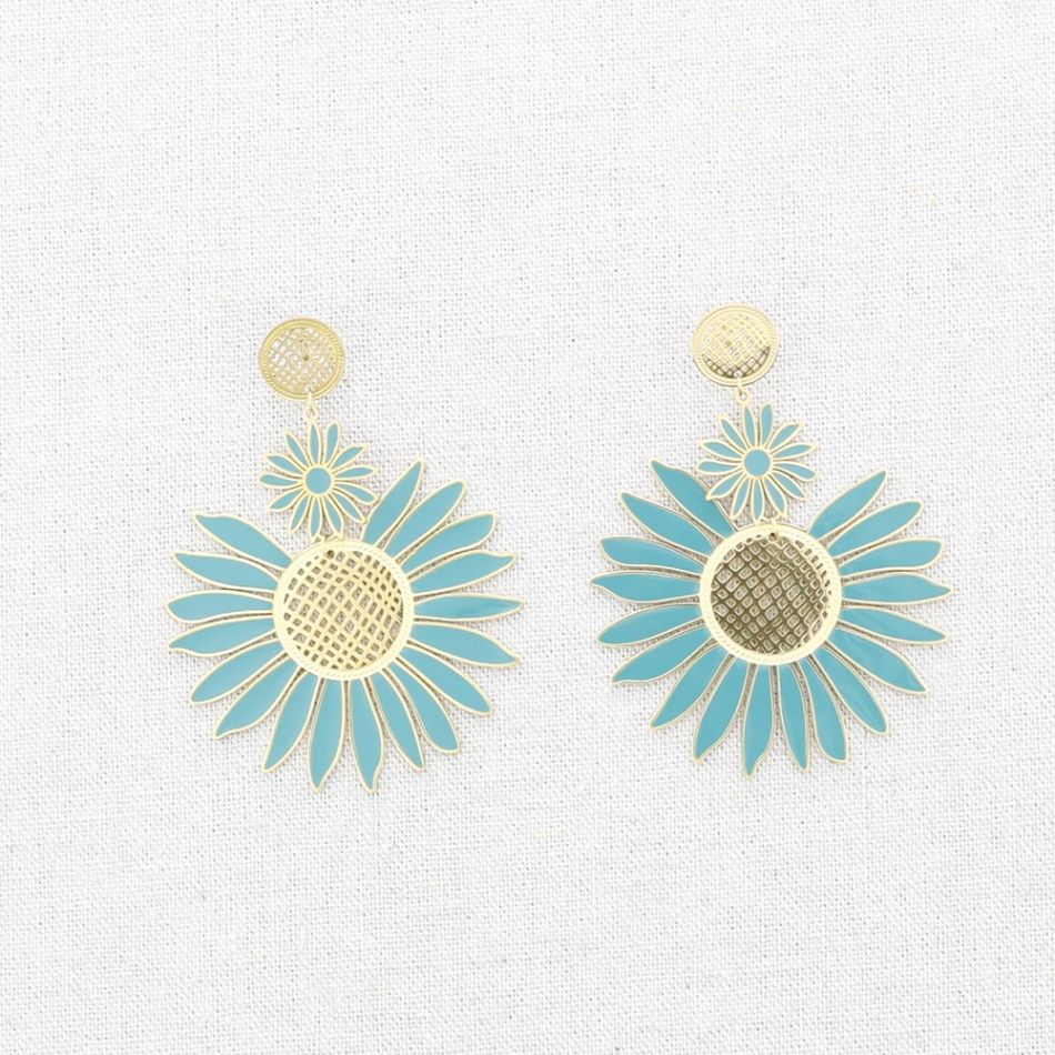 DOUBLE ENAMEL FLOWER STEEL EARRINGS
