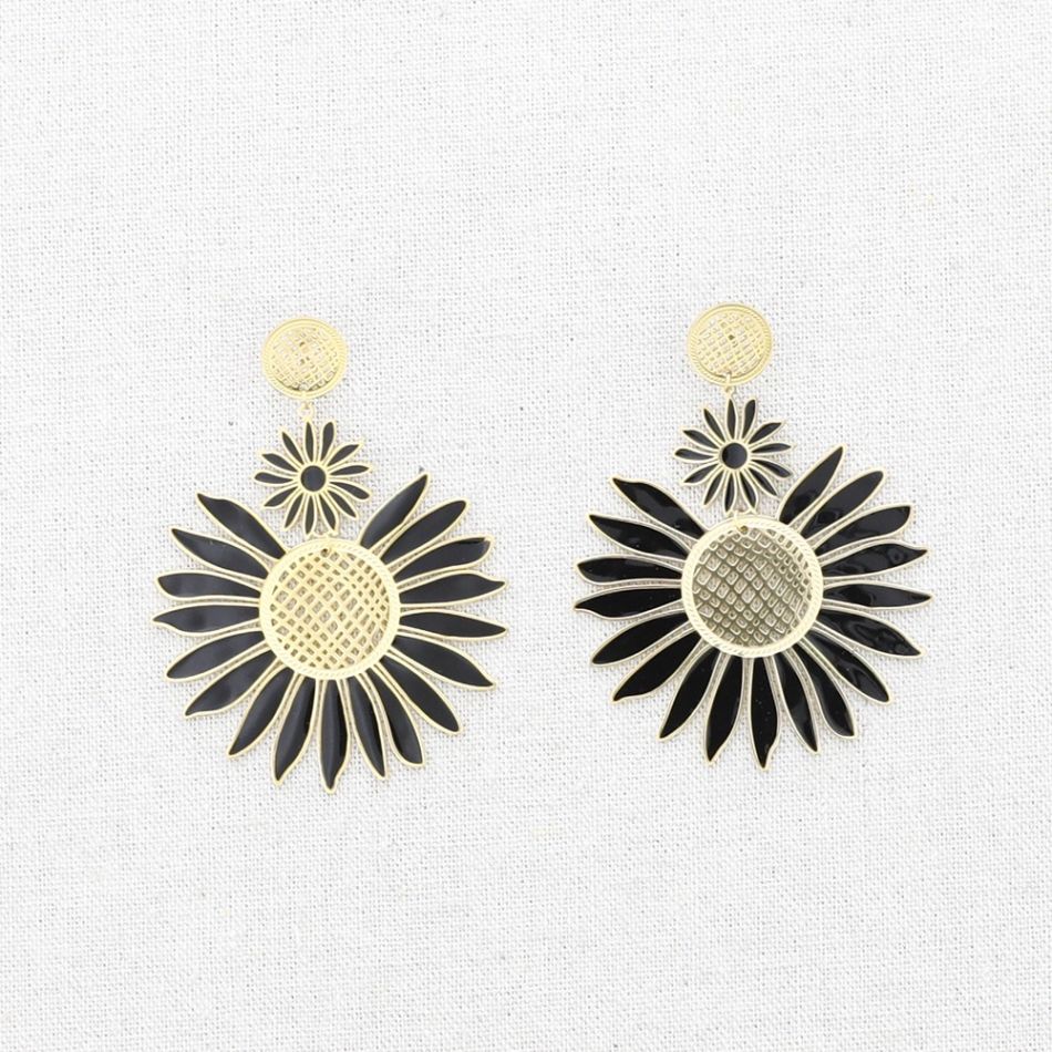 DOUBLE ENAMEL FLOWER STEEL EARRINGS