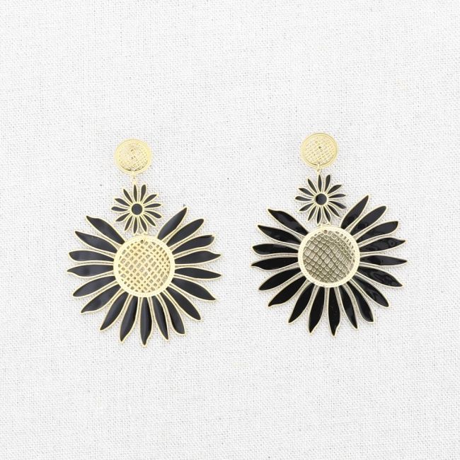 DOUBLE ENAMEL FLOWER STEEL EARRINGS
