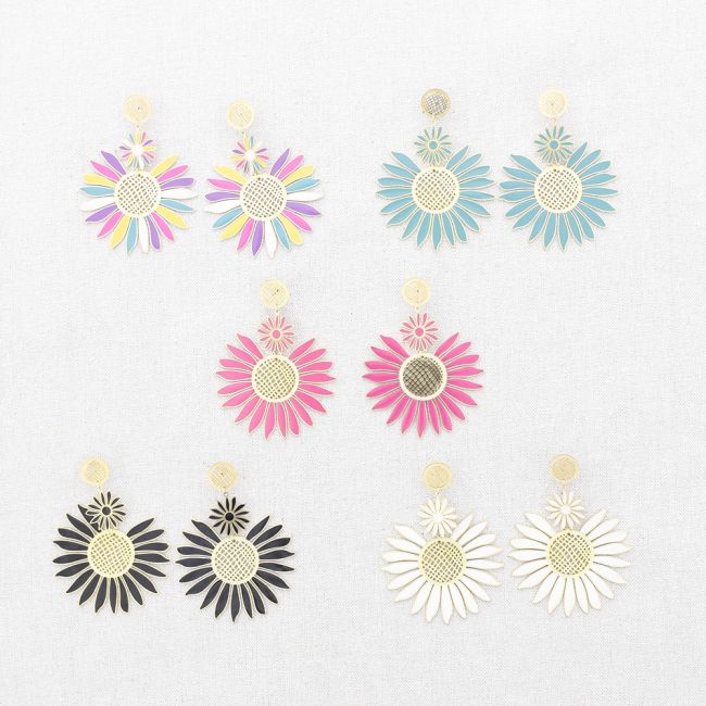 DOUBLE ENAMEL FLOWER STEEL EARRINGS