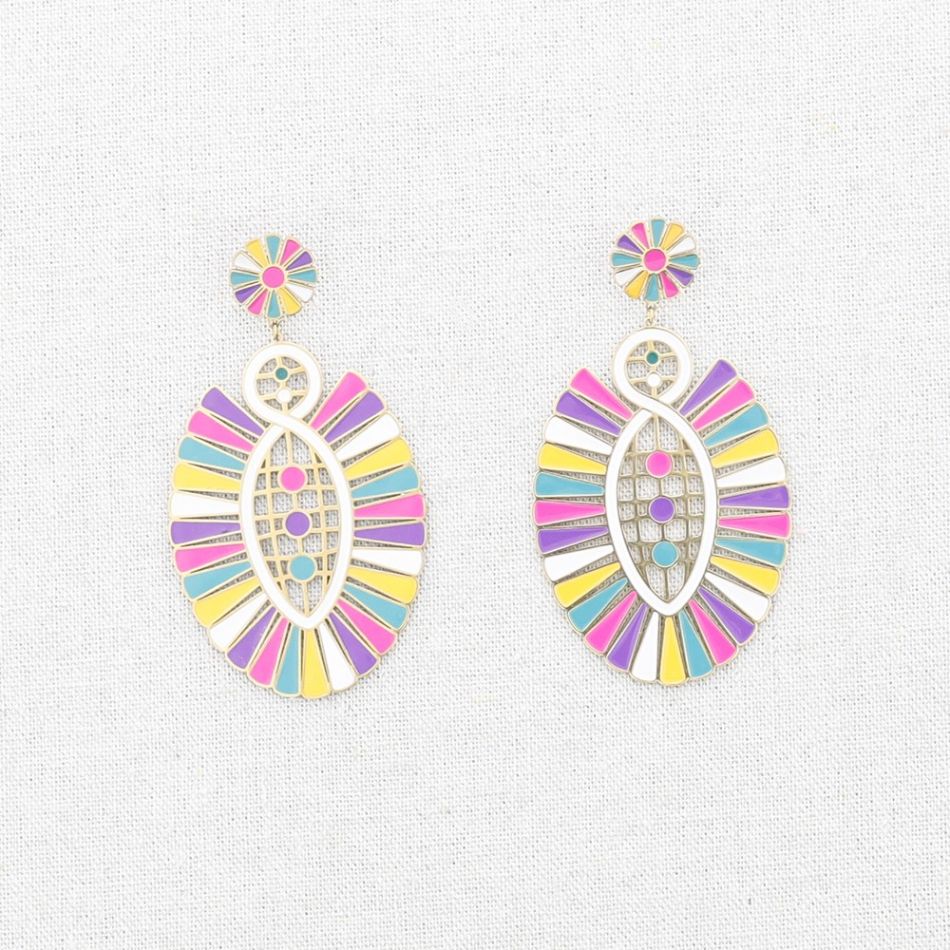 PENDIENTES ACERO FORMA ABANICO ESMALTE