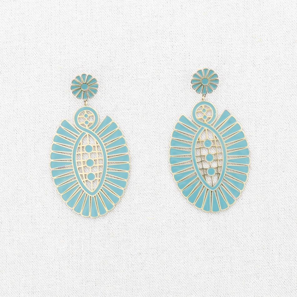 ENAMELLED FAN-SHAPED STEEL EARRINGS