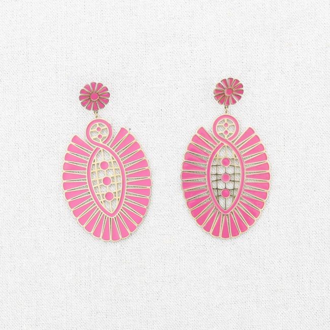 PENDIENTES ACERO FORMA ABANICO ESMALTE