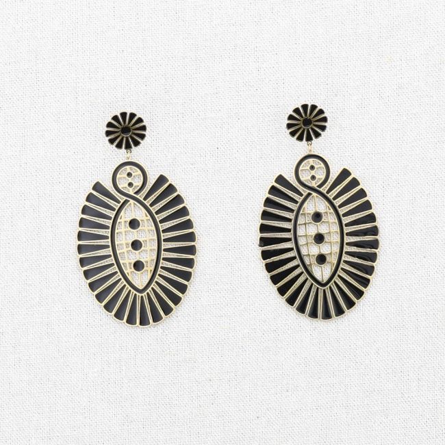 ENAMELLED FAN-SHAPED STEEL EARRINGS