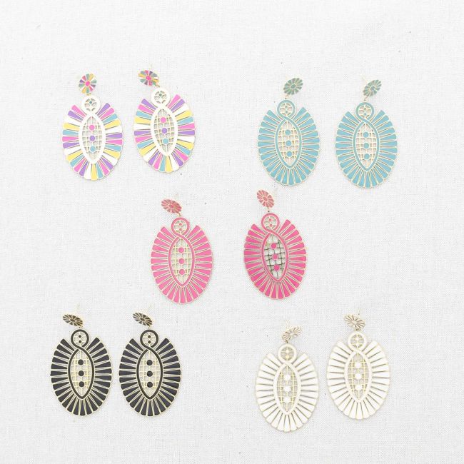 ENAMELLED FAN-SHAPED STEEL EARRINGS