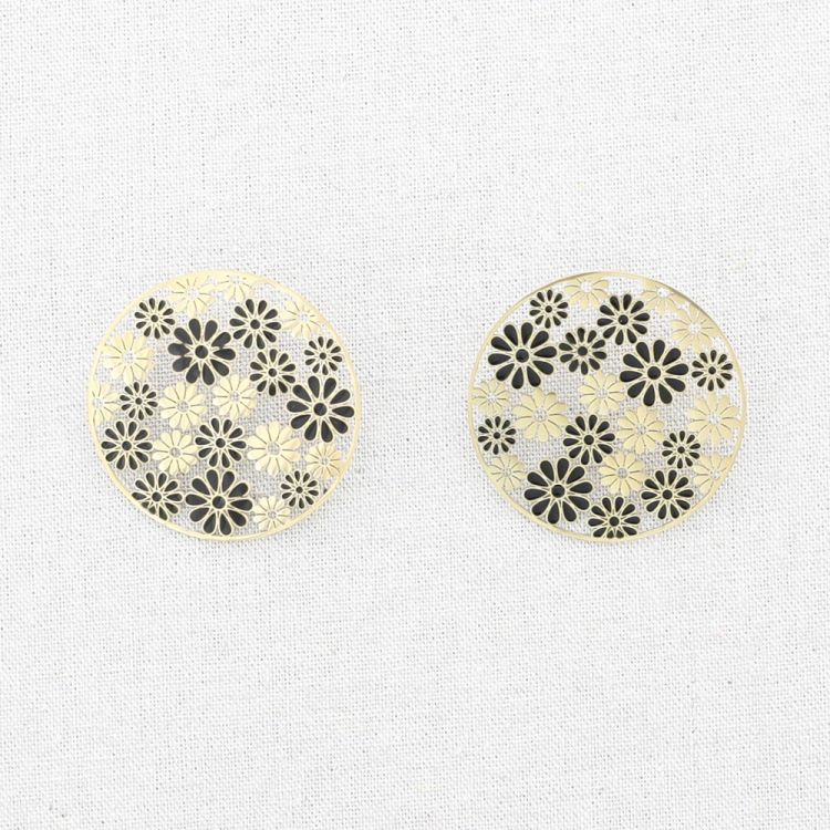 PENDIENTES ACERO PRESION MEDALLA FLORES ESMALTE 2