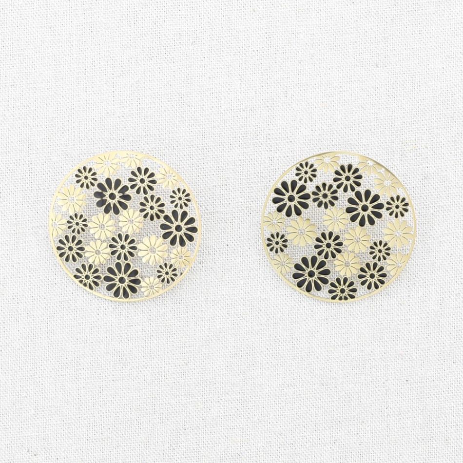 STAINLESS STEEL EARRINGS ENAMEL FLOWERS MEDAL