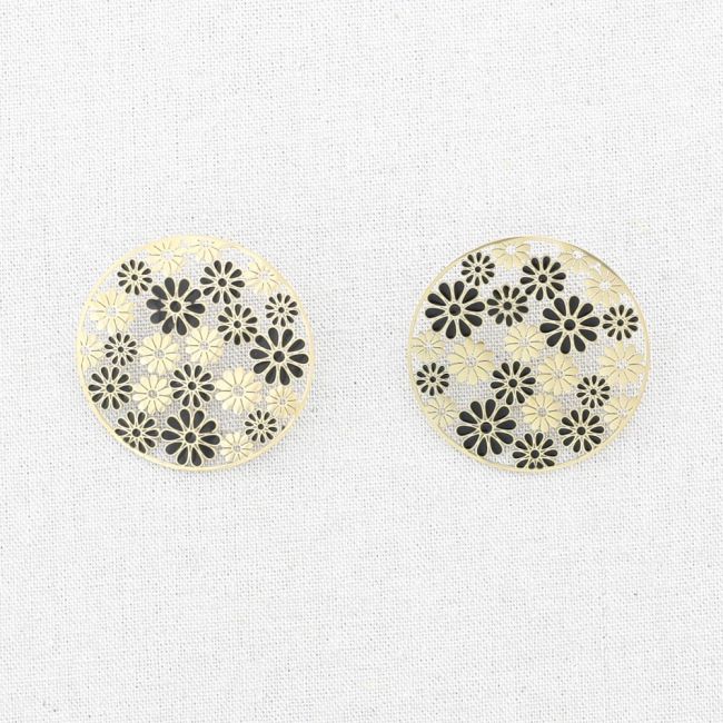 STAINLESS STEEL EARRINGS ENAMEL FLOWERS MEDAL