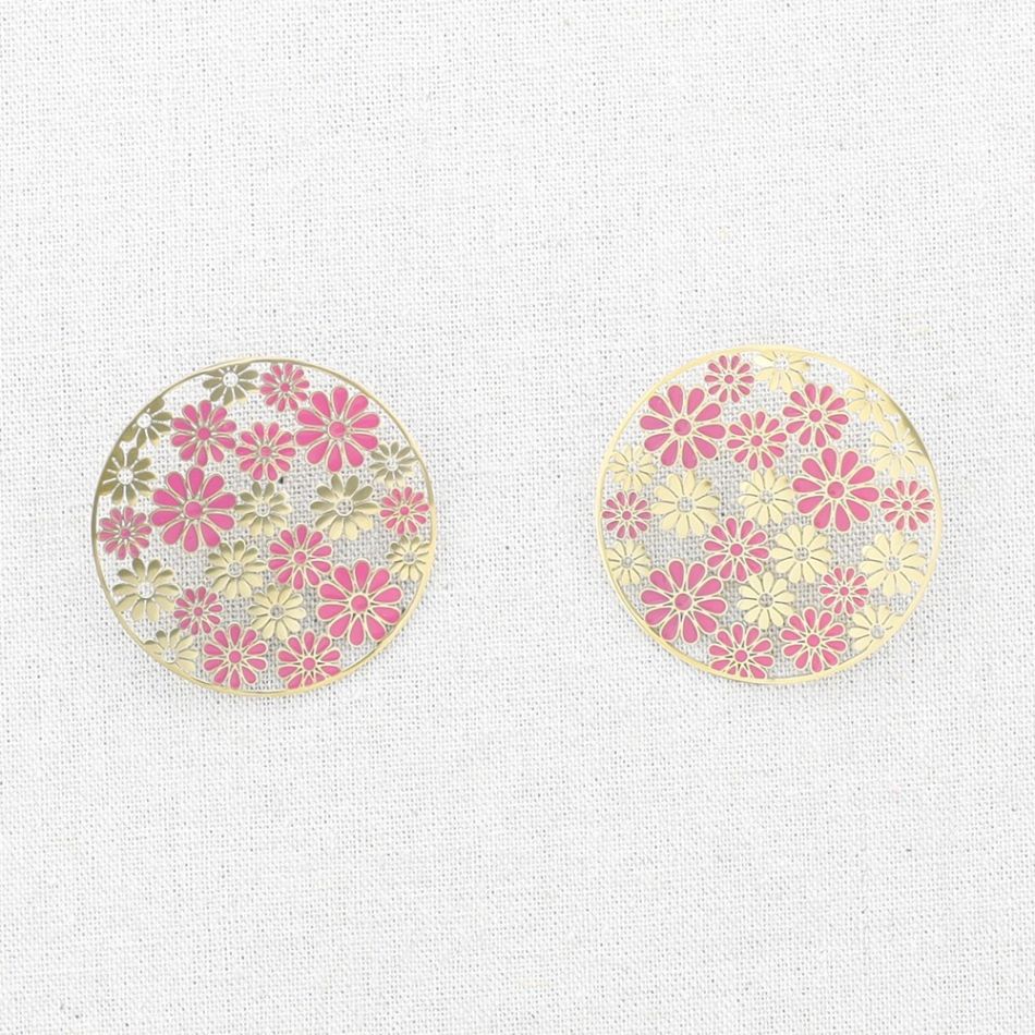 STAINLESS STEEL EARRINGS ENAMEL FLOWERS MEDAL