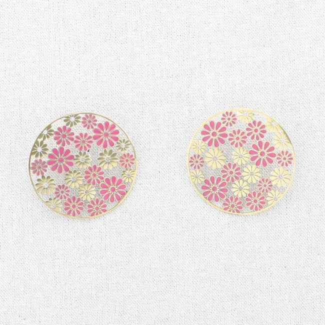 STAINLESS STEEL EARRINGS ENAMEL FLOWERS MEDAL