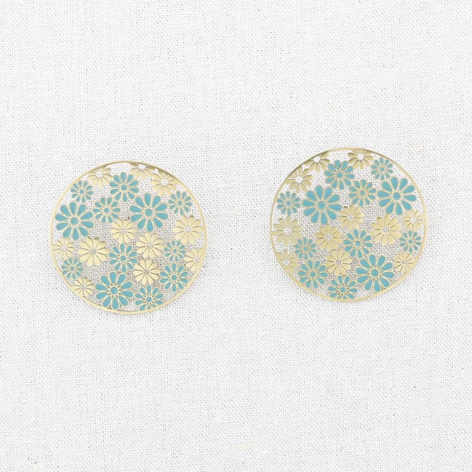 STAINLESS STEEL EARRINGS ENAMEL FLOWERS MEDAL
