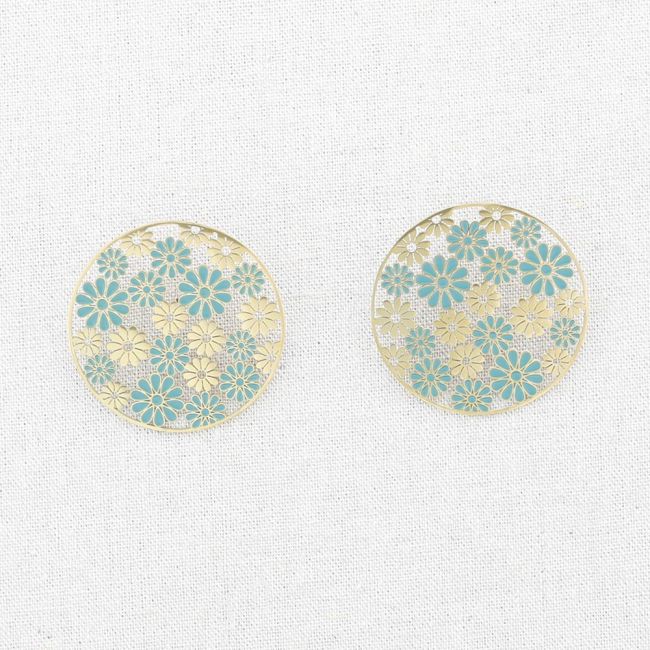 STAINLESS STEEL EARRINGS ENAMEL FLOWERS MEDAL