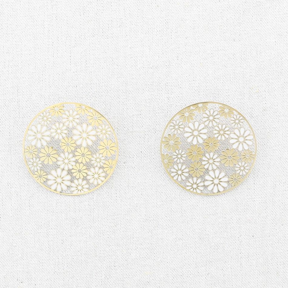 STAINLESS STEEL EARRINGS ENAMEL FLOWERS MEDAL