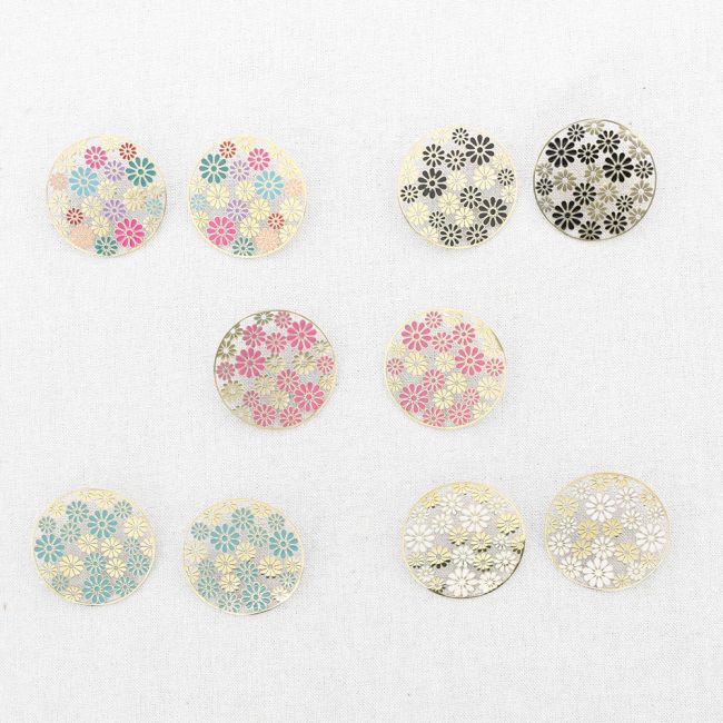 STAINLESS STEEL EARRINGS ENAMEL FLOWERS MEDAL