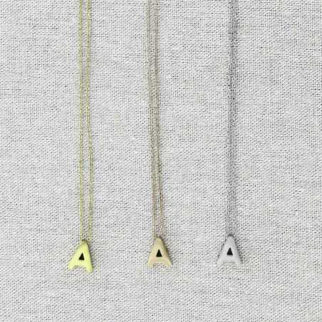 SOLID LETTER A PENDANT STEEL SHORT NECKLACE