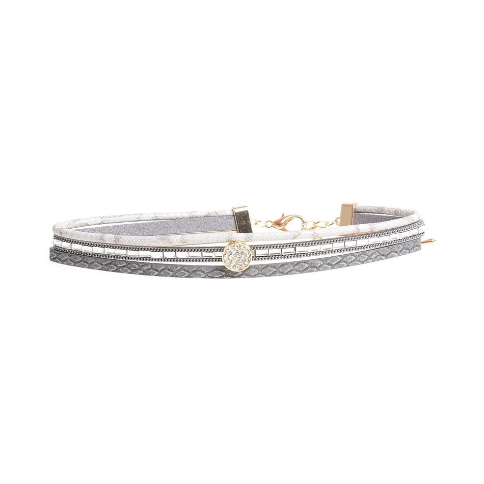 CHOKER THREE STRIPS IMITATION LEATHER STRASS