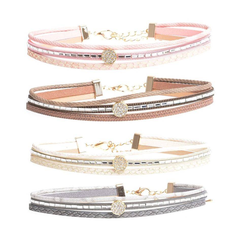 CHOKER THREE STRIPS IMITATION LEATHER STRASS