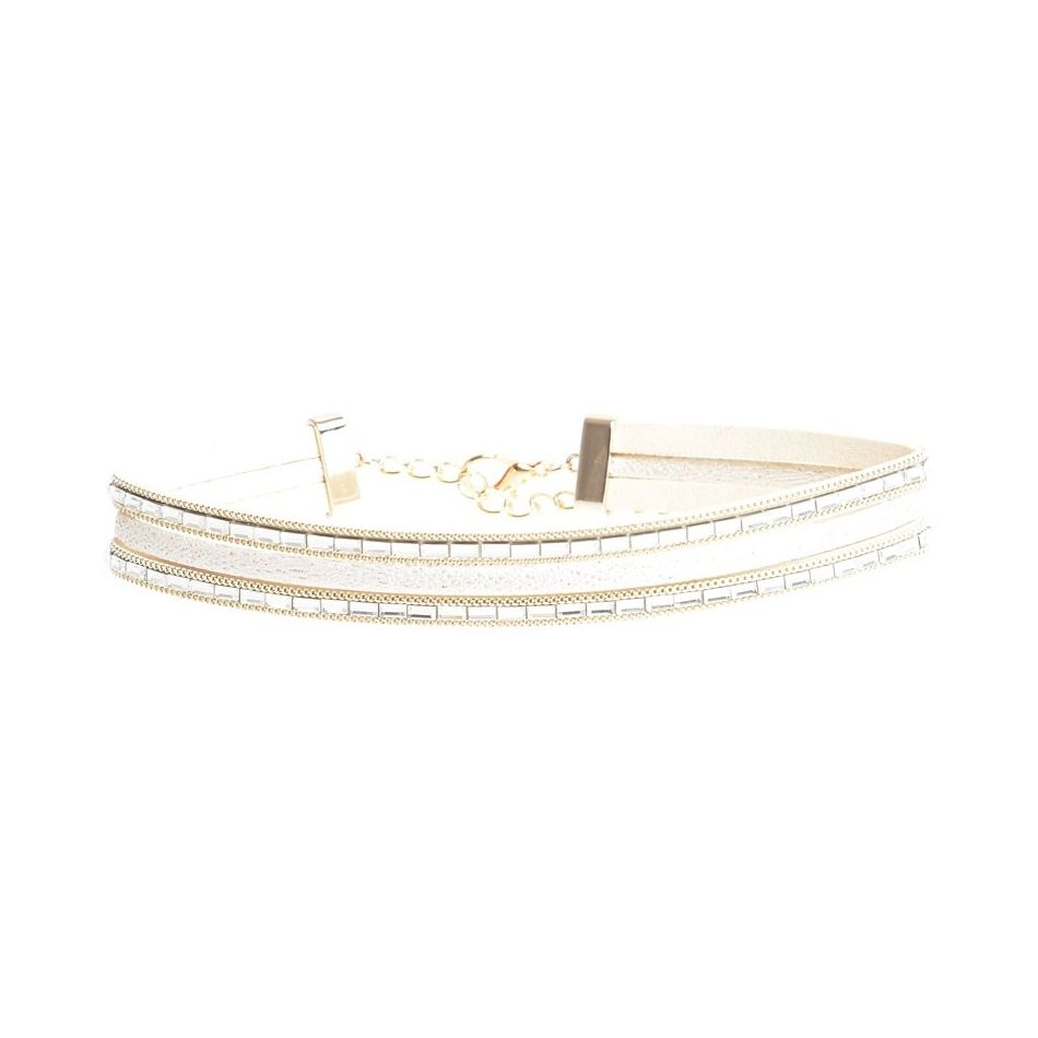 CHOKER THREE STRIPS IMITATION LEATHER STRASS