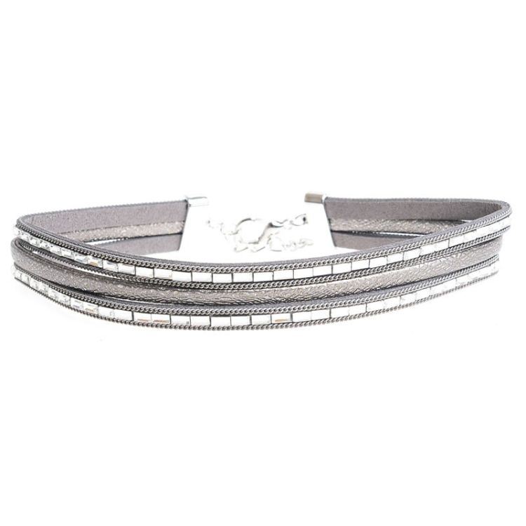 CHOKER THREE STRIPS IMITATION LEATHER STRASS 2