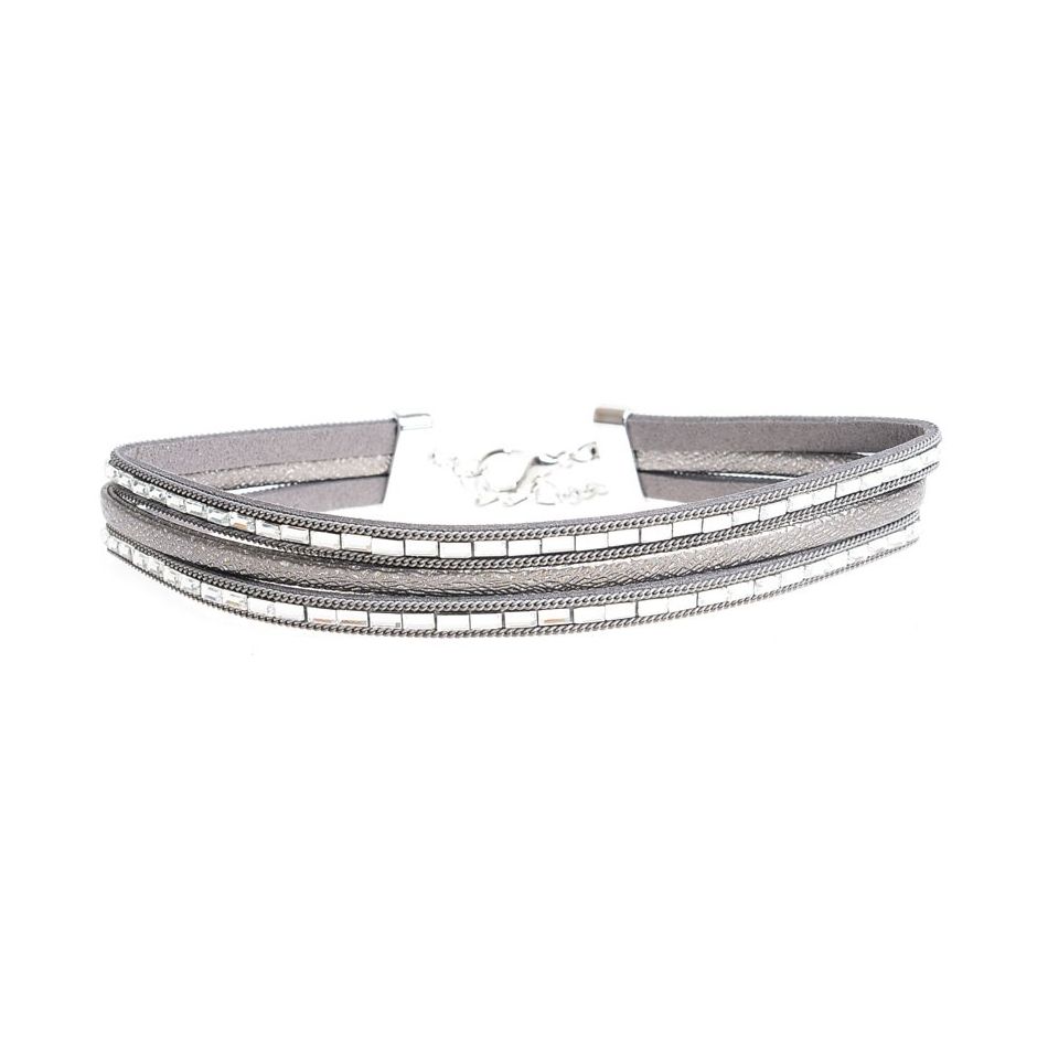 CHOKER THREE STRIPS IMITATION LEATHER STRASS